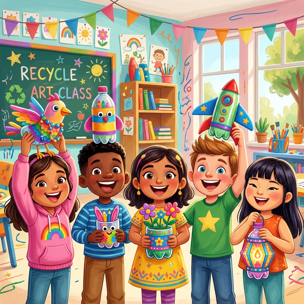 Anak-anak bahagia dengan kreasi daur ulang